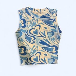 Blue and Cream Heart Patterned Going Out Top